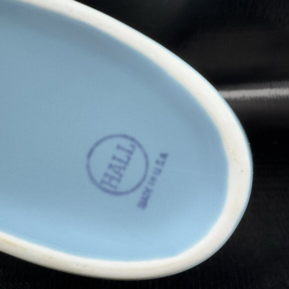 Vintage Hall Pottery Nora Pitcher Carafe Jug Pale Blue White Inside Stoneware - Picture 4 of 11